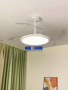 NEOBEE พัดลมเพดาน ใบพัดพับเก็บได้ พร้อมไฟและรีโมท 42 นิ้ว สีขาว ห้องนอน ห้องนั่งเล่น NB-8206-W-42