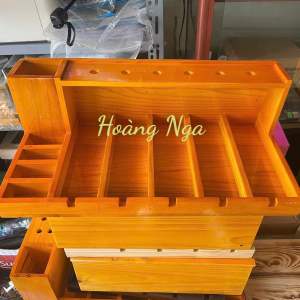 khay gỗ đựng tông đơ 5 ngăn màu vàng kt 50x25cm