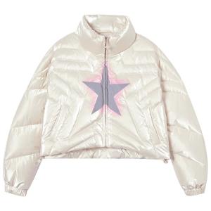 SEENFAAN | SEENFAAN Womens Short Puffer Jacket Duck Down Stand Collar Star Stitching American Retro Style Autumn Outerwear Streetwear