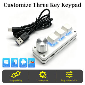 3 Key Macro Keypad Programmable Mini Mechanical Keyboard with Knob RGB Play USB-C for Gaming Office Windows Mac Linux Android