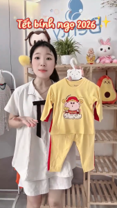 Bộ dài cài vai TẾT BT069 chất mềm mịn mát đồ bộ trẻ em thấm hút mồ hôi bé trai bé gái