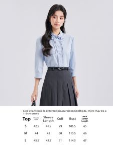 Autumnal Blue Seven-Sleeve Sweet Bow Business Chic Shirt