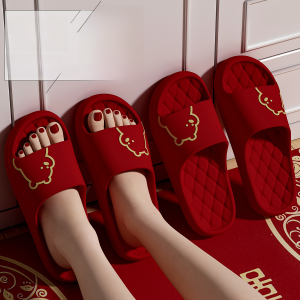 Red Wedding Couple Slippers New Home Decorative Sandals Summer Celebration Morning Robe Bridegroom Gift Cool Slippers