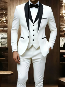 3 Piece Formal Slim Fit Men Suits Groom Tuxedos Shawl Lapel Single Breasted Blazer Vest Pants Sets Party Prom Men Clothing