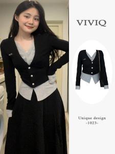 French College Style Short Sleeve Knitted T-Shirt Womens Autumn New High Sensation Slim Fit Beautiful Top Viviq Commute Style