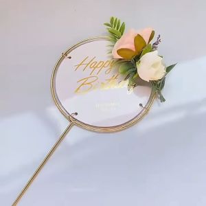 Cake Topper Steel Round Square Shape Acrylic Iron Fresh Flowers Baking Supply Tart Fondant Cakes Hiasan Kek Resepi