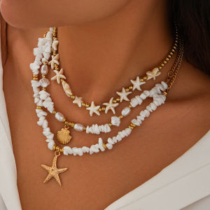 Trendy Fashion Jewelry Personalized Design Vintage Baroque Shell Starfish Necklace Collarbone Chain Pearl Mother-of-Pearl Pendant