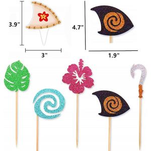 Glittery Moana Inspired Cupcake Toppers Moana Cake Toppers Hawaiian Birthday Decoration for Tropical Luau Summer