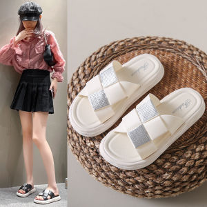 Dép Nữ Mùa Hè Mới Ngoài Trời Đơn Giản Lưới Mát Mẻ Đế Phẳng Chống Trượt Trong Nhà Đế PVC Gót Cao Họa Tiết Kẻ Sọc