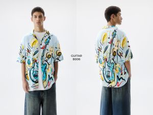 Kemeja fullprint spoon motif - gitar