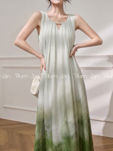 Ombre Gradient Elegant Crinkled Sleeveless Comfort Long Dress