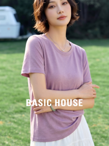 Basic House | Elegant Purple Round Neck Straight Shoulder Loose T-Shirt Summer