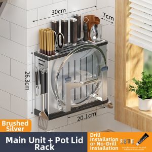 Wall Mounted No-Drill Baked Finish Stainless Steel Kitchen Organizer