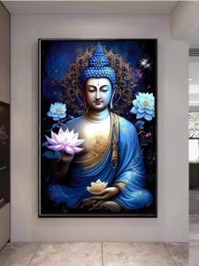 Buddha Cross Stitch Diamond Painting Handmade Entrance Way Buddha Image Classic Style Home Fabric Art with Rhinestones