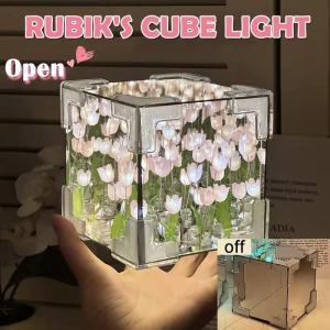 Creative DIY Tulip Flower Sea Cube Three-Dimensional Small Night Lamp Material Package for Couple Girlfriend Gift