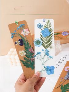 DIY Handmade Dry Flower Bookmarks Kit for Kindergarten Students Leaf Flower Plant Specimen Drawing Cards Geometric Shape Paper