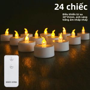 12/24pc Nến LED Không Cháy Có Điều Khiển Từ Xa Đèn LED Nhấp Nháy Dùng Cho Trang Trí Nhà Cửa Giáng Sinh Halloween - Không Bao Gồm Pin