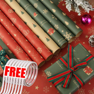 75x50cm Christmas Gift Wrapping Paper with Free Tape DIY Bag Kraft Paper New Year Festive Party Present Decoration Birthday Gift Package Paper