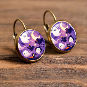 Cartoon Black Cat Ghost Pumpkin Glass Earrings For Women Halloween Party Jewelry Accessories