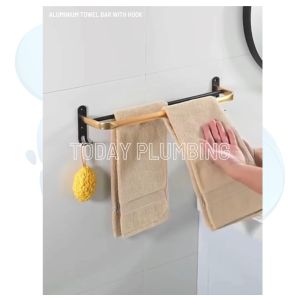 Bathroom Aluminium Towel Bar With Hook Matte Black Gold Towel Shelf Gantung Tuala Baju Rail
