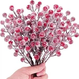 10-80PCS Christmas Snowflake Red Berry Branch Tree Pendant Ornament Festive Hanging Decor for Home Xmas New Year 2026 Gift