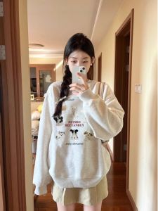 American Style Retro round Neck Sweatshirt Womens Loose Thin Spring Autumn Top Korean Trendy Brand High-End Lazy Style Jacket