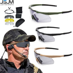 JSJM New Style Tactical Goggles CS Airsoft Windproof Shooting Glasses HD 3 Lens Motocross Motorcycle Mountaineering Safe Glasses