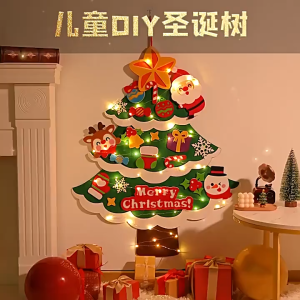 DIY Wall Hanging Felt Christmas Tree with LED String Lights Merry Christmas Decor Home Party