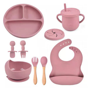 9PCS Set Peralatan Makan Bayi Silicone / Premium Silicone Feeding Set BPA FREE Aman Tempat Makan Bayi B466
