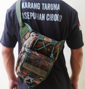 Tas Slempang Gloria Army Paha KIA Back Pack (HARGA RESELLER) - TACTICAL Slempang Paha Loreng, Bahan D 600 Loreng Camuflage, 4 Saku, Tali LT 4cm, Panjang 100cm