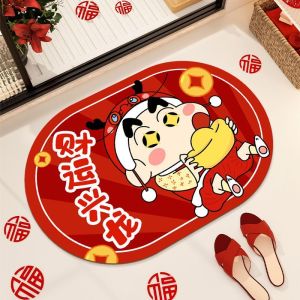 New Year Celebratory Red Water Absorbent Soft Silicon Dendroid Bathroom Mat Cartoon Animation Design Home Decor Foot Mat