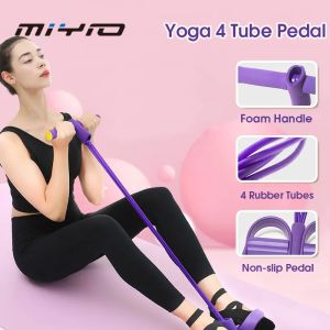 MIYIO 4 Tubes Pull Rope Foot Pedal Elastic Band Sit Up Resistance Band Leg Fitness Equipment