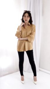 Kemeja Atasan Wanita V-Neck JUMBO SATIN CREDENZA PREMIUM POLOS SERAT LD 110 120 130 CM SUPER BIG SIZE XXL 4XL 5XL 4448