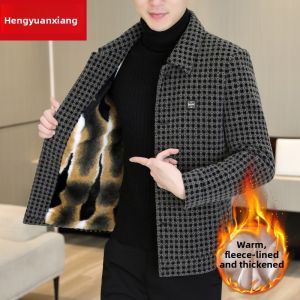HENGYUANXIANG | Hengyuanxiang Mens Fleece Lined Casual Thickened Coat Autumn Winter Plaid Style Fashionable Urban Loose Fit Single Button