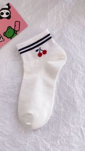 Gratis Semua - Kaos Kaki Pendek Fashion Korea / Kaos Kaki Wanita Motif Cherry Merah / Kaos Kaki Red Cherry Socks Import