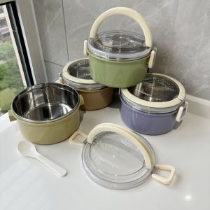 Hộp Đựng Cơm Trưa Bằng Thép Không Gỉ Hình Tròn Dung Tích Lớn Hộp Đựng Súp Hộp Đựng Thức Ăn Trưa Kiểu Nhật Cho Trẻ Em Và Học Sinh Nữ