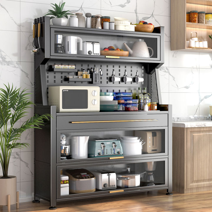 Kitchen Shelf with Door MultiLayer Floor Standing Storage