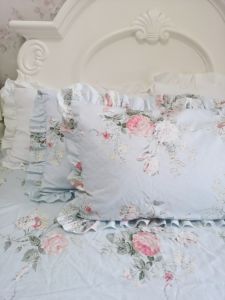 Pure Cotton Pastoral Style Pillowcase Two Blue Green Pure Cotton Lace Zipper Pillowcase Hot Selling Recommended One-Pair Package Princess Style