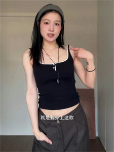 Áo Ba Lỗ Không Tay Màu Đen Thiết Kế Mỹ Dành Cho Nữ Có Đệm Ngực Áo Khoác Ngoài Mùa Hè 2025 Dáng Ôm Chất Liệu Khác