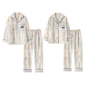 Bộ đồ ngủ bầu MiiOW Cat Person làm bằng vải cotton dài tay cổ chữ V thoải mái