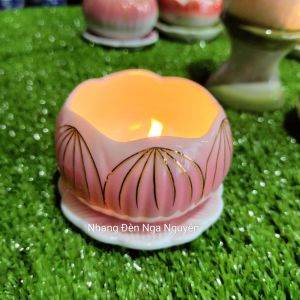 Chân đế nến hoa sen gốm sứ Hồng đào/Hũ đựng nến Tealight
