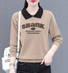 Áo Nỉ Cổ Polo Dài Tay Cho Nữ Mùa Thu Phong Cách Hàn Quốc Dáng Rộng Thoải Mái Thường Ngày Chất Liệu Cotton Polyester