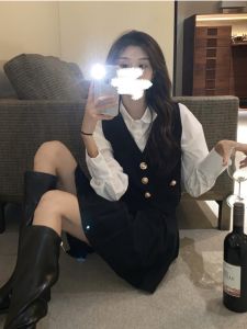 Small Internet Celebrity Classic Style Socialite Elegant Outfit Womens Vest Shirt Two-piece Set Early Autumn Winter New Arrival 2023