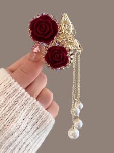 Kẹp Tóc Hoa Hồng Sang Trọng Cho Mẹ Kẹp Tóc Tua Rua Đỏ Cho Năm Mới Kẹp Tóc Nửa Đầu Kẹp Tóc Đuôi Ngựa Kẹp Tóc Trang Trí