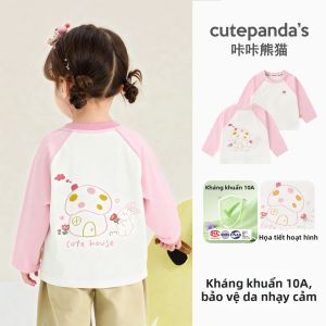 CUTEPANDAS | Áo Thun Tay Dài Hình Hoạt Hình Cho Bé Mùa Xuân