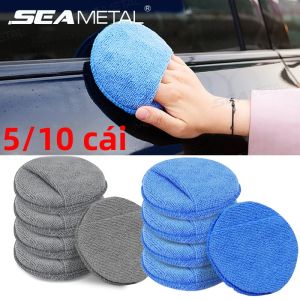 SEAMETAL 5/10 Chiếc Microfiber Xe Chi Tiết Applicator Miếng Lót Mềm Bỏ Túi Xốp Bọt Biển Tẩy Lông Ba Lan Chăm Sóc Xe Màu Xanh/Xám