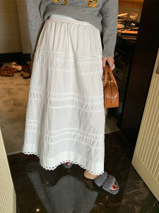 Lolo Jie White A-Line Mini Skirt Autumn Winter Design Sensation Small Cake Skirt Petite Women Pure Cotton Commute Style