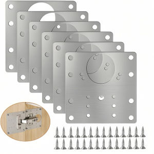 4/10 Cabinet Hinge Repair Plate Kit Kitchen Cabinet Door Hinge Installation Plate with Hole Flat Fixing Bracket Household Tools