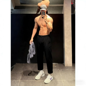OUMULONG | White Gray Mens Fitness Nine Part Straight Legged Trousers Thin Summer Basketball Running Casual Sports Pants