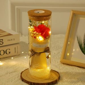 Bay gấu hoa hồng thanh lịch chai điều ước với đèn LED để quà tặng lãng mạn